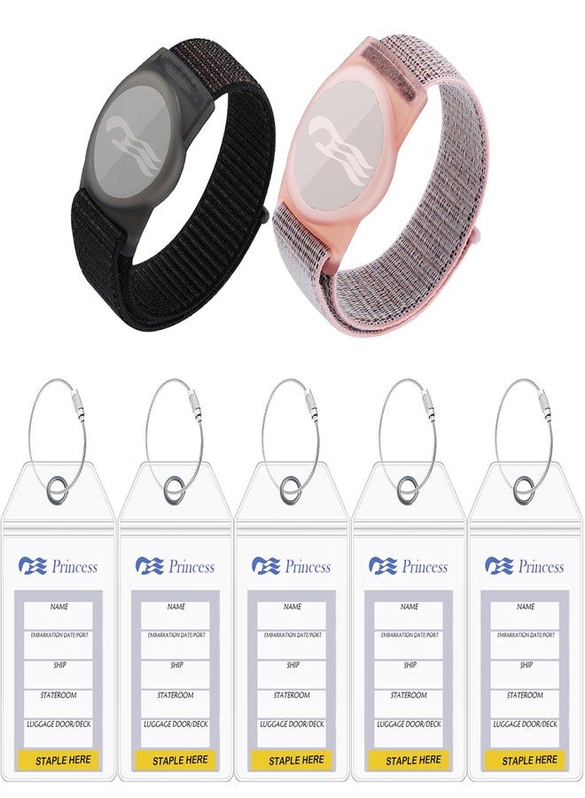 Orisell 2 Packs Princess Medallion Holder & 5 Pack Cruise Luggage Tags for Princess Ships (Black-Pink) - Image 1